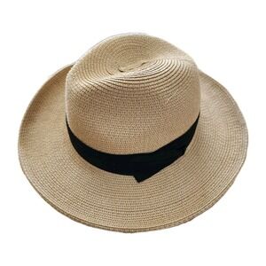 FURTALK Panama Hat Sun Hats for Women Men Wide Brim Medium-Large, Black-beige